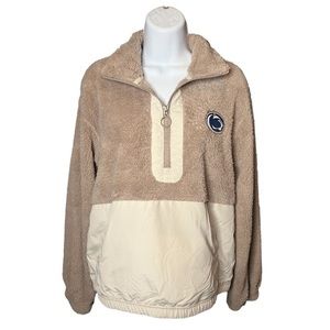 Penn state nittany lions quarter zip beige fuzzy/ sherpa sweater w front pocket